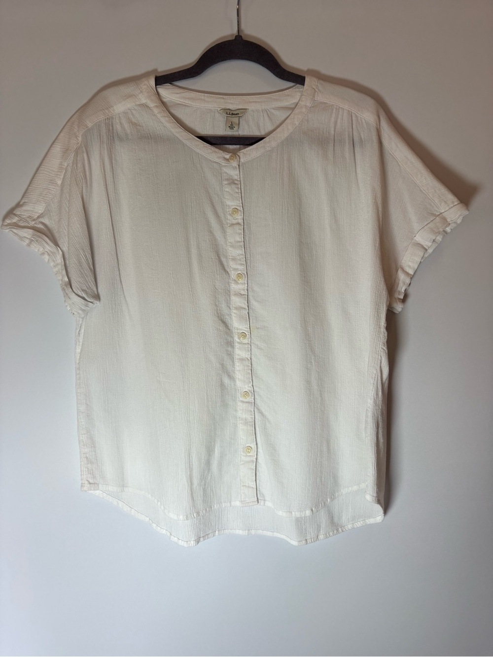 L. L. Bean Light Cream Button-Front Short Sleeve Women's Top